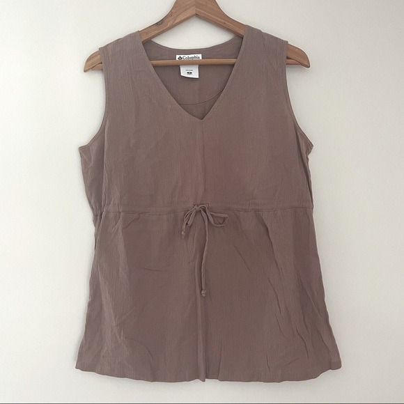 Columbia Brown Sleeveless V-Neck Cotton Cinch Bow Top Cocoa Brown Medium - Picture 1 of 8